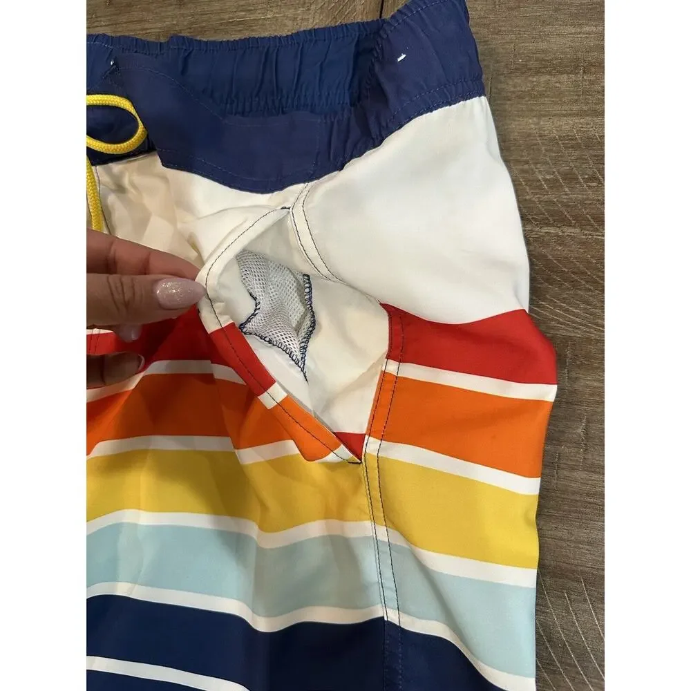 Corona Swim Trunks Mens L 36/38 Blue Colorful Striped Board Shorts Beer Retro